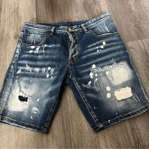 Men's Distressed Blue Denim Shorts